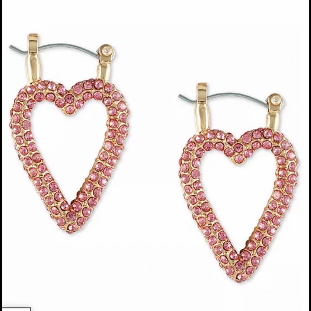 Guess Gold- Tone Pavé Open Heart Drop Earrings
